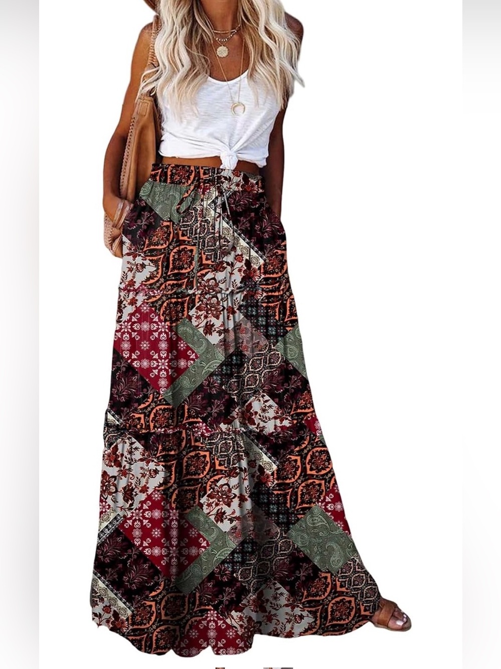 Bohemian Patchwork Maxi Skirt — Multi-Color